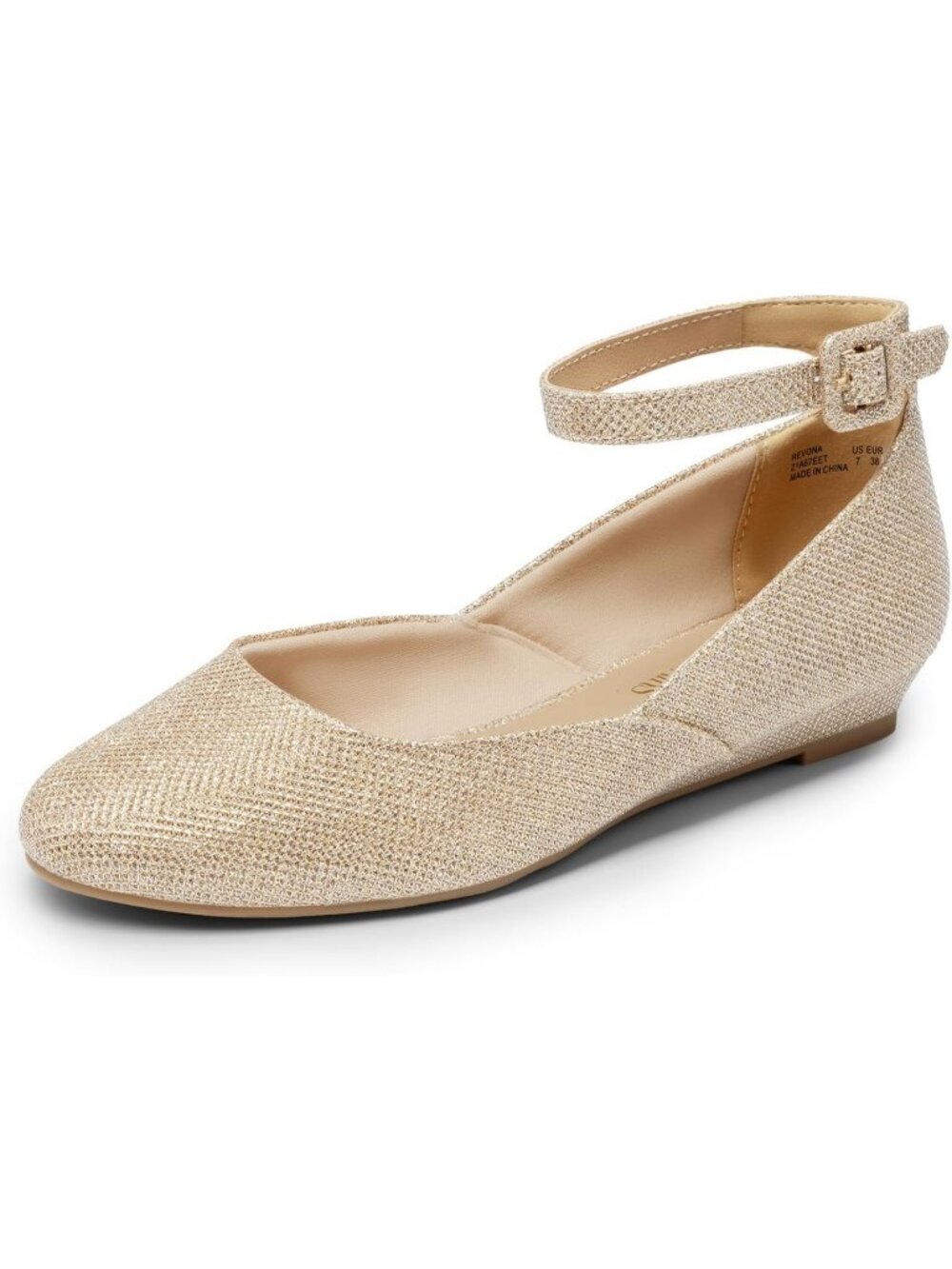 Dream Pairs Womens Gold Glitter Flat Low Wedge Round Toe Ankle Strap Dress Shoes